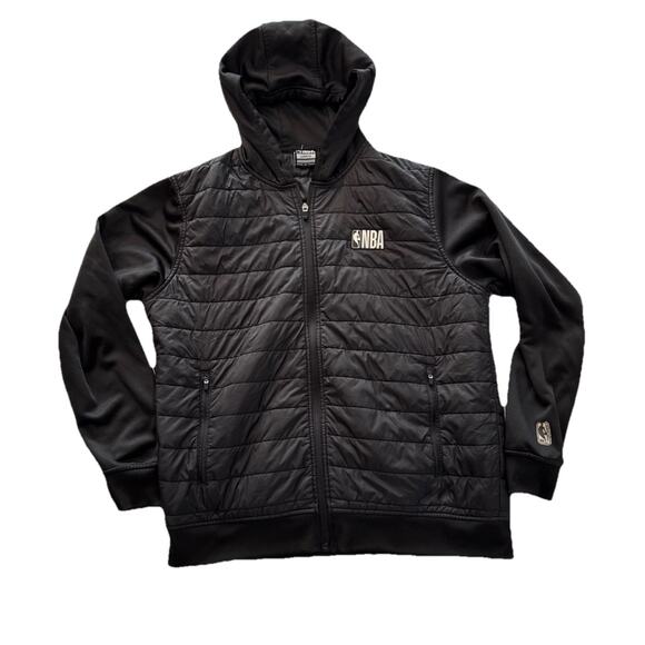 NBA black puffer hoodie Full zip up with white text Size Large - Picture 1 of 4